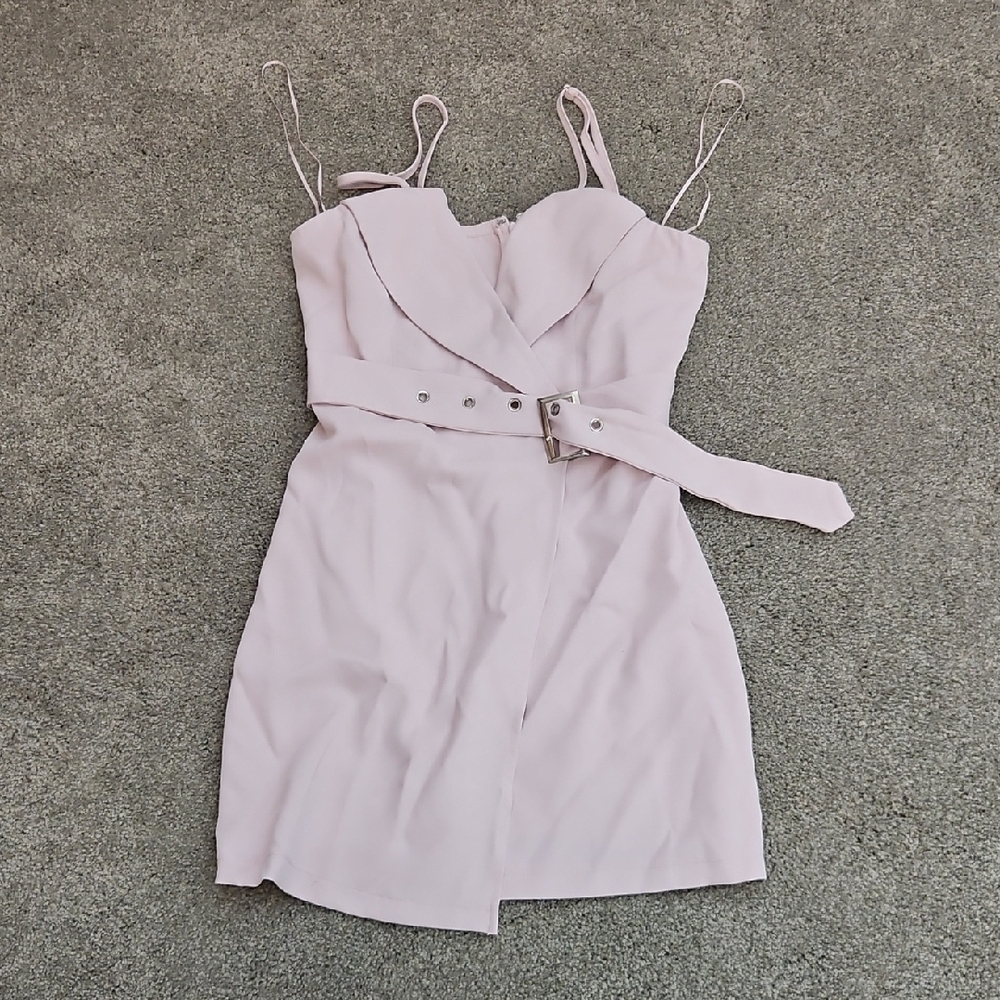 Chic Light Pink Belted Mini Dress